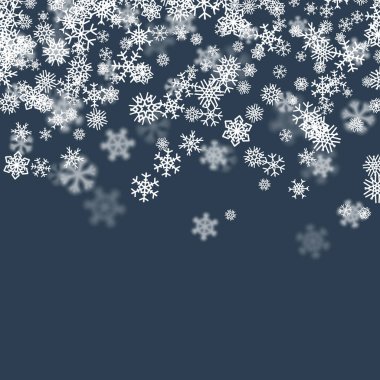 Yılbaşı kar mevsimi arka planında dağınık kar taneleri Yeni Yıl tatili için kış zamanı düşüyor.