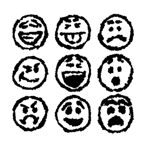 Set Icone Emoji Emoticon Con Stile Disegno Grungy Segni Sorridenti — Vettoriale Stock