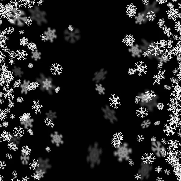 Snöfall Bakgrund Med Snöflingor Suddig Perspektiv — Stock vektor