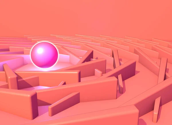 摘要背景与闪亮的等离子球进入粉红色或活珊瑚建筑结构 3D插图 — 图库照片