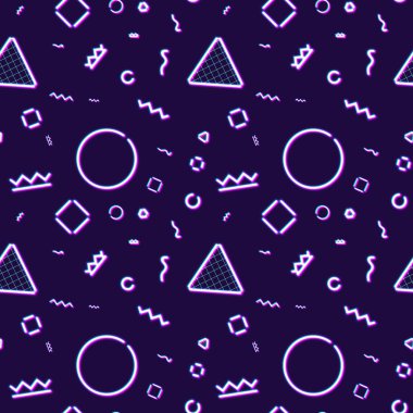 Memphis ve 80 'lerin stil şekilli neon pürüzsüz deseni.