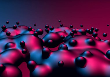 Neon kaynayan sıvı toplara sahip soyut arkaplan ya da 80 'lerin sentetik dalga tarzı, mavi ve mor renkleri ve retrodalga aydınlatması ile hareket halindeki düşüşler