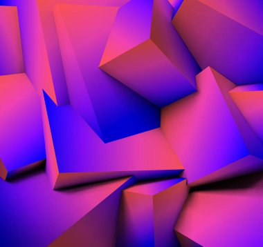 Gerçekçi örtüşen mor ve mavi küplere sahip soyut geometrik arkaplan