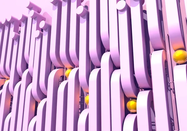 Абстрактный Фон Розовыми Квадратными Трубками Блестящими Золотыми Шариками Технологическом Стиле — стоковое фото
