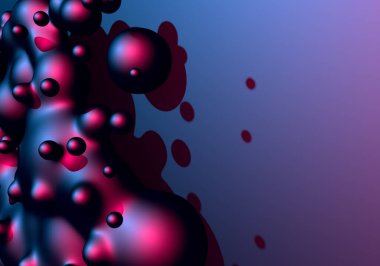 Neon kaynayan sıvı toplara sahip soyut arkaplan ya da 80 'lerin sentetik dalga tarzı, mavi ve mor renkleri ve retrodalga aydınlatması ile hareket halindeki düşüşler