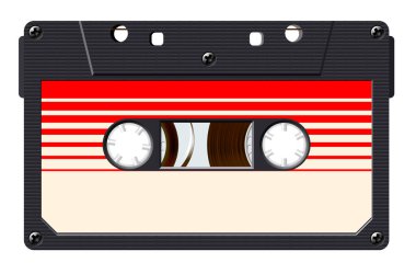 80 'lerin yeniden canlanan karışık kaset tasarımı, parti posteri ya da kapağı için antika etiketli kaset. Gerçekçi vektör işareti veya simgesi