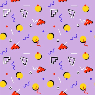 80 'lerin Memphis stili kusursuz desenli modern geometrik tekrarlayan garip renkli şekiller.