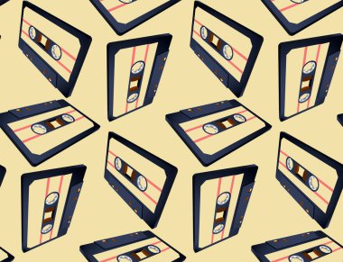 Perspektif görünümlü 80 'lerin tarzı bant yüzen ya da uçan düz kaset deseni