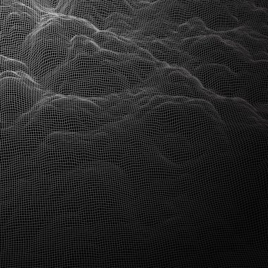 Dağları ya da bulutları olan dijital manzara. Fütürist teknoloji ya da bilim tarzında çizgi ızgarasından yapılmış.