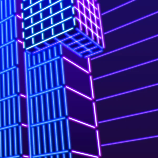 Neon Hintergrund Mit Ultraviolett Leuchtendem Raster Stil Der 80Er Jahre — Stockvektor