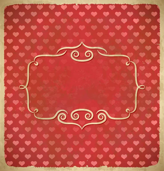 Aged Vintage Valentines Day Polka Dot Frame Hearts — Stock Vector