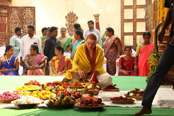 People at Traditional Hindu wedding ceremony Hyderabad India 7th March 2021