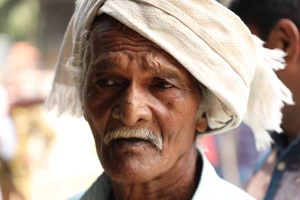 Indian Old Man Närbild Dec 2020 Vizag Indien — Stockfoto