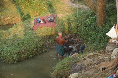 Kırsal Bölge Köyü Haydarabad Hindistan 'daki yaşlı adam 22 Ocak 2021