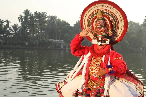 Tradiční Lidový Tanečník Kerala Indie — Stock fotografie