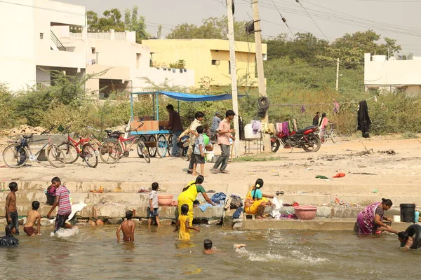 Pessoas Estrada Aldeia Hyderabad Índia Abril 2021 — Fotografia de Stock