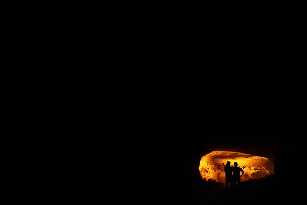 Silhouettes Rock Caves India — Stock Photo, Image