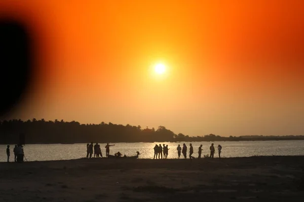 Silhouet Van Mensen Sunset — Stockfoto