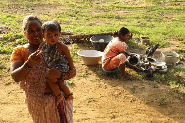 Povo Pobre Aldeia Deserto Rajasthan Índia Março 2021 — Fotografia de Stock