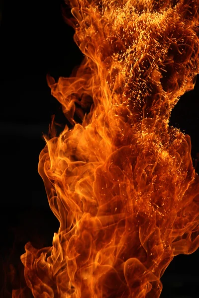 Fire flame isolated on black background — Stock Photo, Image