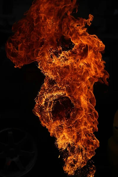 Fire flame isolated on black background — Stock Photo, Image