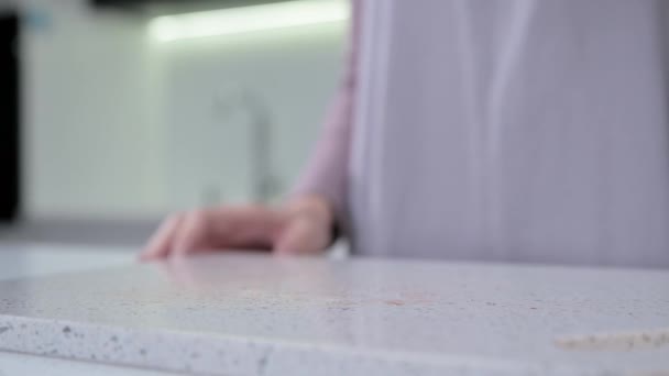 Raw steak falls on a stone kitchen board. — Stock Video