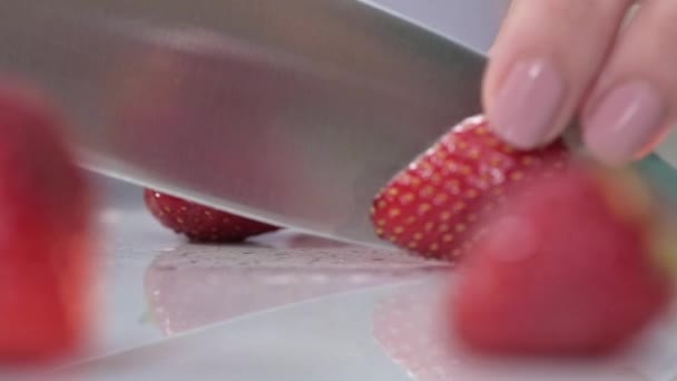 Beautiful cut of strawberries close up — Stock Video