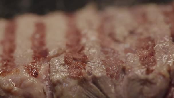 Barbekü ızgarasında biftek. — Stok video