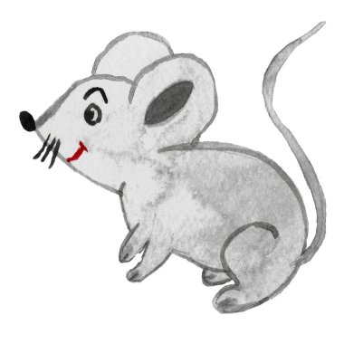 Gri fare, çocuklar için çizim, hayvan kemirgen.
