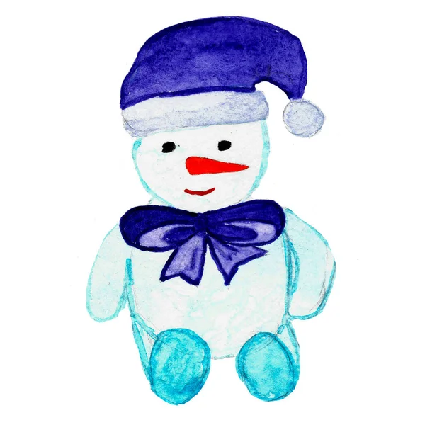 Snowman Wearing Purple Hat Bow His Neck — Stock Photo, Image