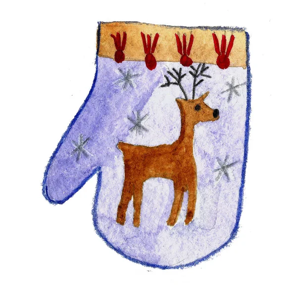 有冬假日花纹装饰的手套 可爱的插图 — 图库照片