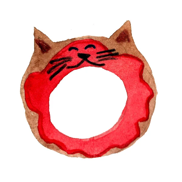 Bagel Donut Form Einer Katze Mit Ohren Und Schnauze Illustration — Stockfoto