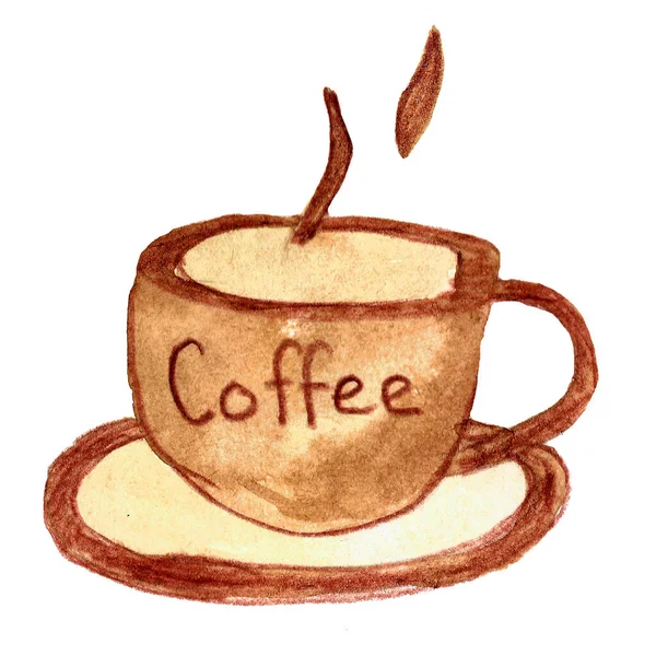 Kávé Csésze Csészealj Felirat Illusztráció Fehér Háttér — Stock Fotó