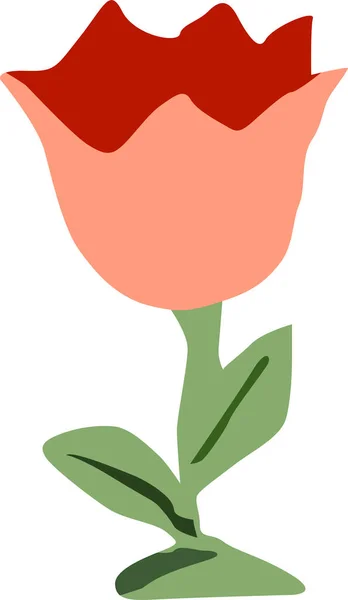 Красный Цветок Тюльпан Листьями Простой Векторный Рисунок Изолировать Белом Фоне — стоковый вектор