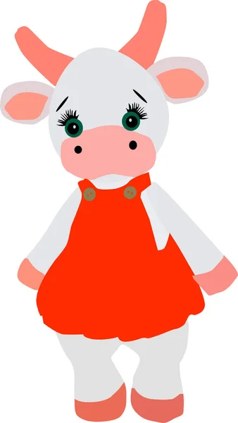 Vaca Linda Chica Vestido Naranja Dibujo Vectorial Aislar Blanco — Vector de stock