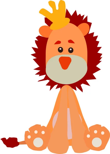 Löwe Mit Mähne Einer Kleinen Goldenen Krone Zeichnung Für Kinder — Stockvektor