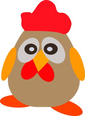 Kırmızı ibikli ve gagalı şirin horoz, güzel, kuş, vektör çizimi, beyaz arka planda izole