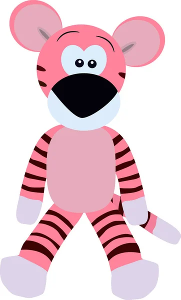 Tiger Rosa Mit Streifen Kinderzeichnung Spielzeug Vektorillustration Weißer Hintergrund — Stockvektor