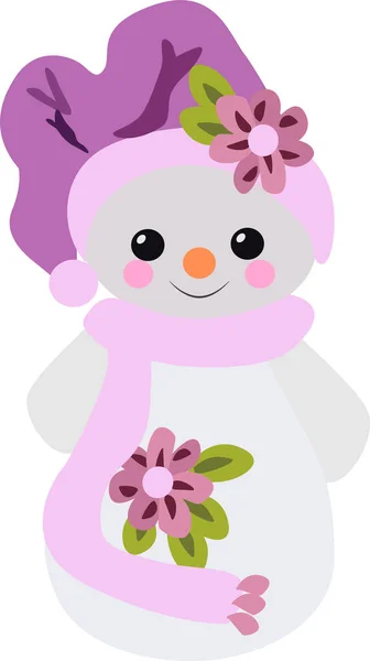 Boneco Neve Belo Chapéu Com Uma Flor Lenço Desenho Vetorial —  Vetores de Stock