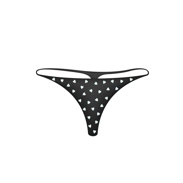 Women's panties in black design with white hearts symbols — Stock Vector