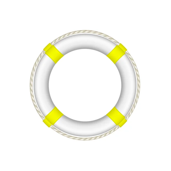 Boya salvavidas de diseño blanco y amarillo con cuerda alrededor — Vector de stock