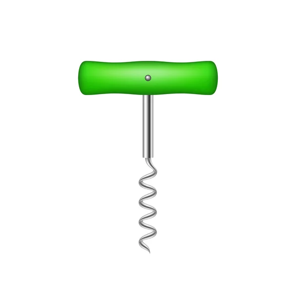 Corkscrew med trähandtag i grön design — Stock vektor