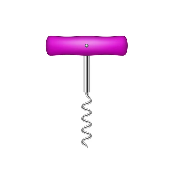 Corkscrew com alça de madeira em design roxo — Vetor de Stock