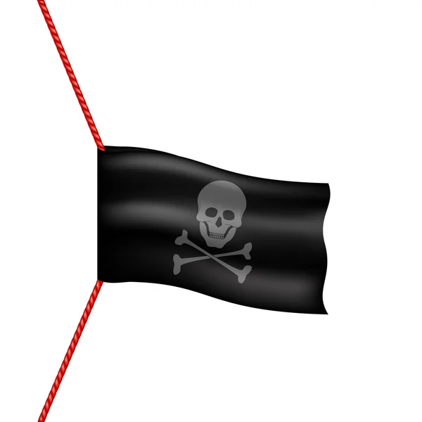 Piratenflagge mit Totenkopf-Symbol hängt an rotem Seil — Stockvektor