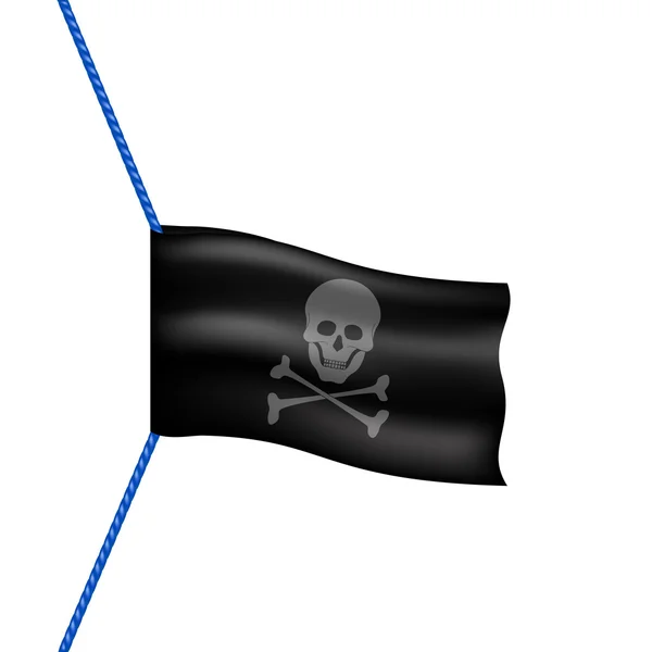 Piratenflagge mit Totenkopf-Symbol hängt an blauem Seil — Stockvektor