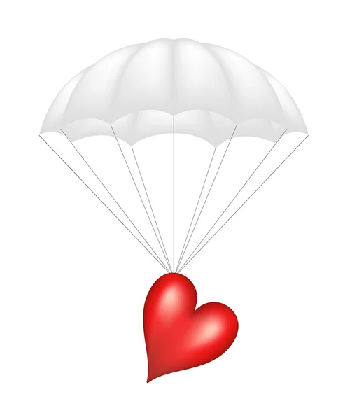 在白色降落伞的心 — 图库矢量图片