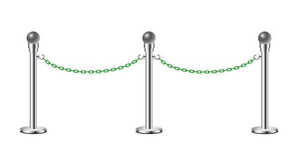Barrières de chaîne debout en conception argentée avec chaîne verte — Image vectorielle