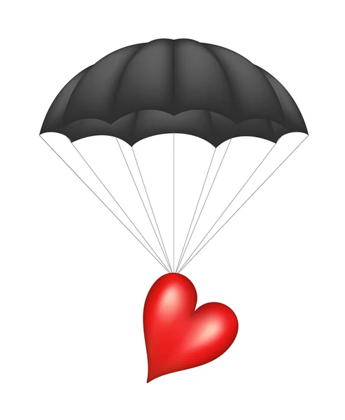 Fekete ejtőernyős szív — Stock Vector
