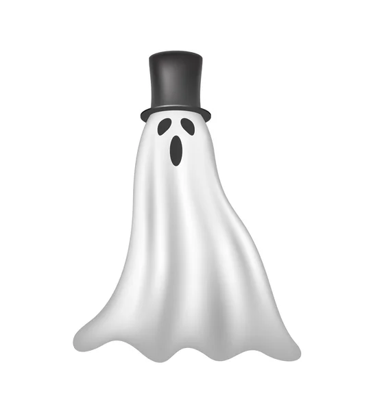 Fantasma en diseño blanco con sombrero negro — Archivo Imágenes Vectoriales