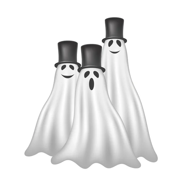 Tres fantasmas con sombreros negros — Vector de stock